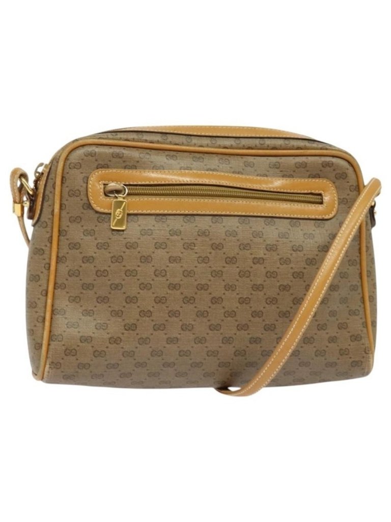 Authentic Gucci Micro Gg Supreme Shoulder Bag Pvc Beige Gold 007 58 0014